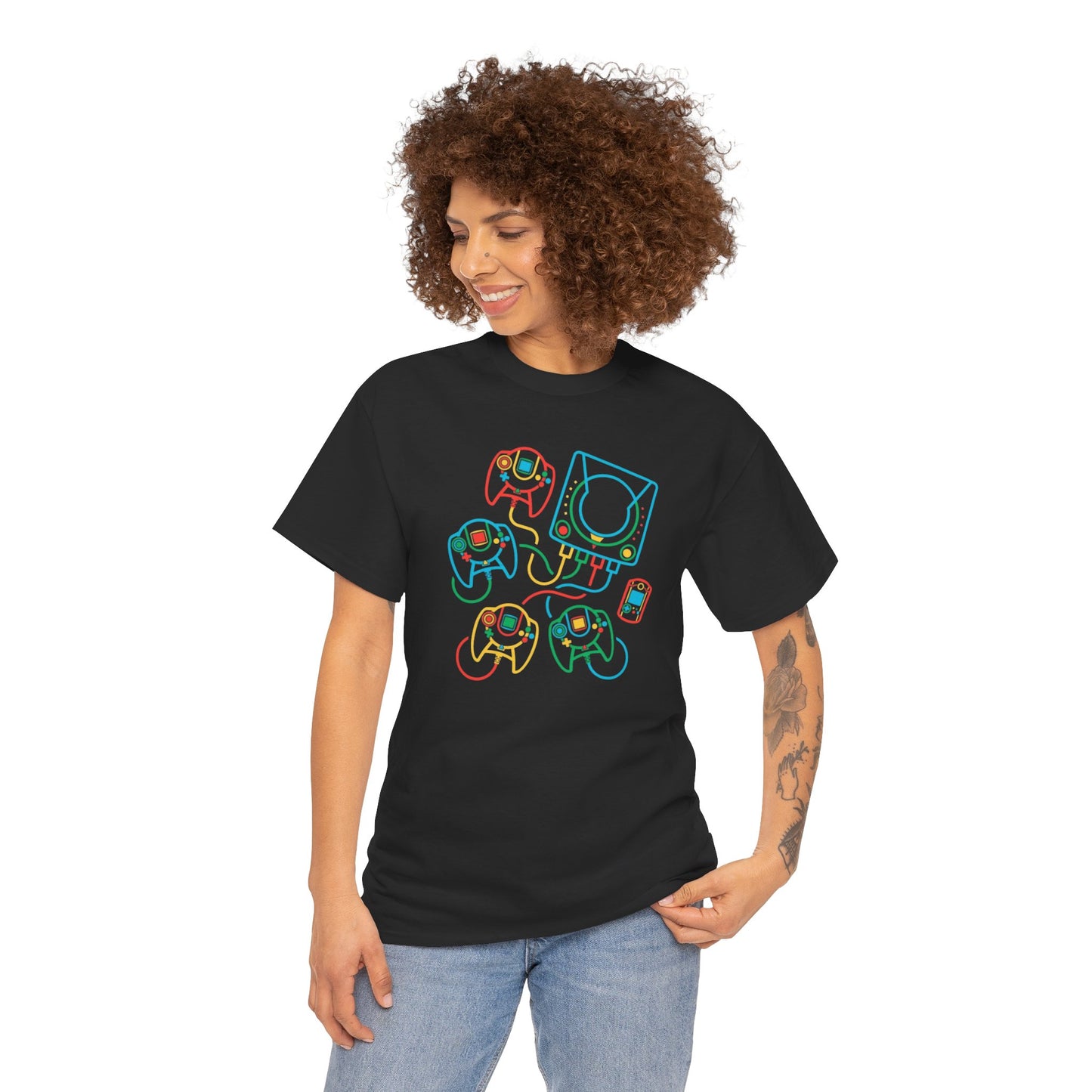 Retro Games Collection Neon Consoles & Controllers - Unisex Heavy Cotton Tee