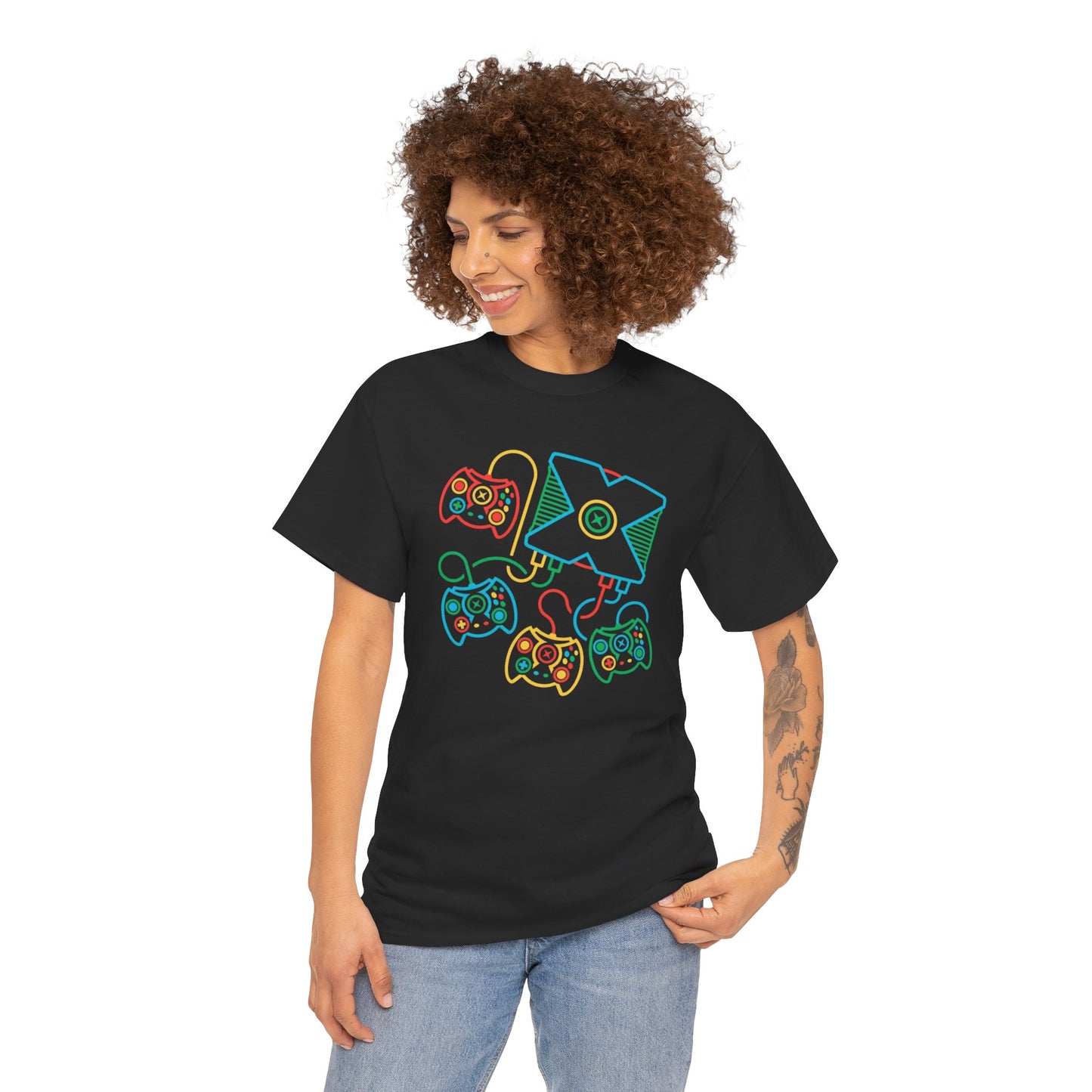 Retro Games Collection Neon Consoles & Controllers - Unisex Heavy Cotton Tee
