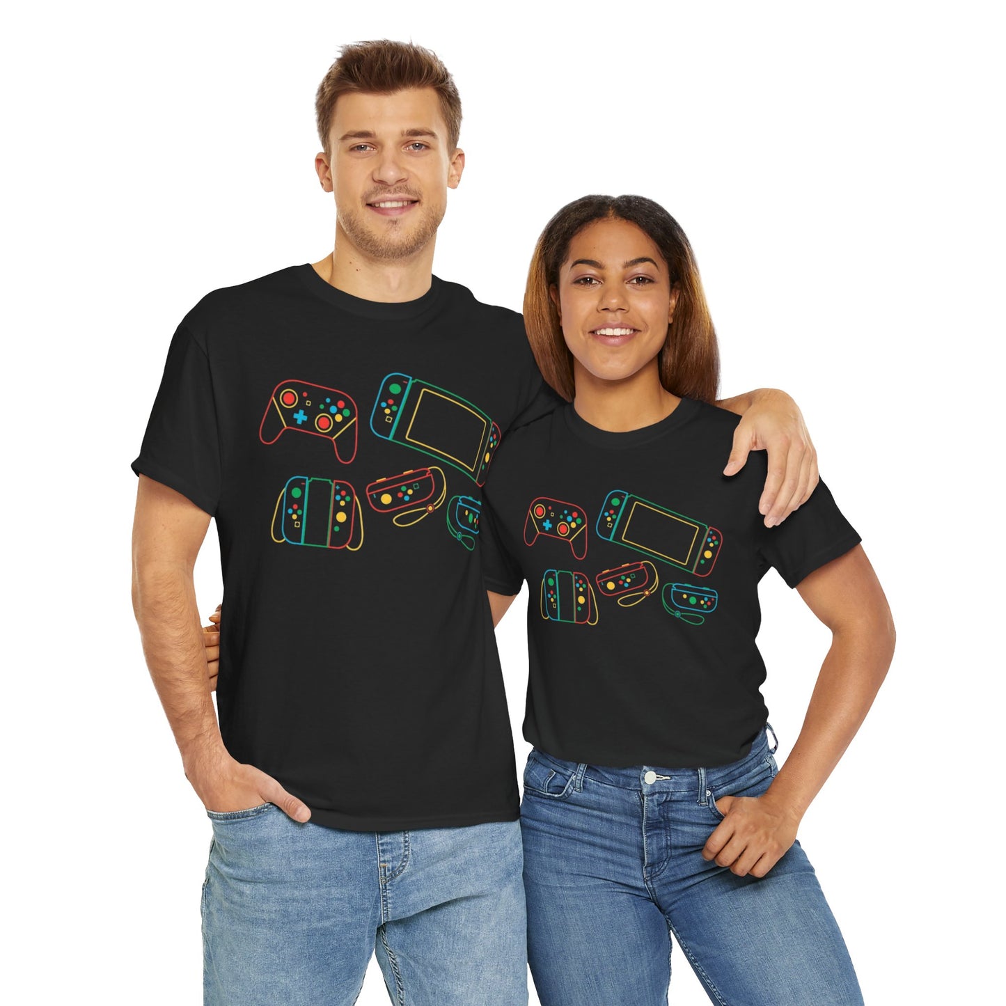 Retro Games Collection Neon Consoles & Controllers - Unisex Heavy Cotton Tee