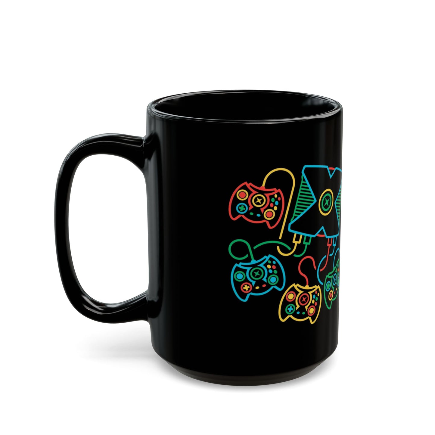 Retro Games Collection Neon Consoles & Controllers - Black Mug (11oz, 15oz)