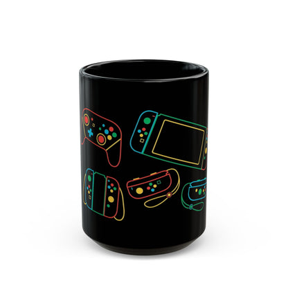 Retro Games Collection Neon Consoles & Controllers - Black Mug (11oz, 15oz)