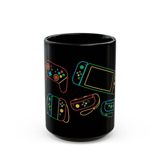 Retro Games Collection Neon Consoles & Controllers - Black Mug (11oz, 15oz)