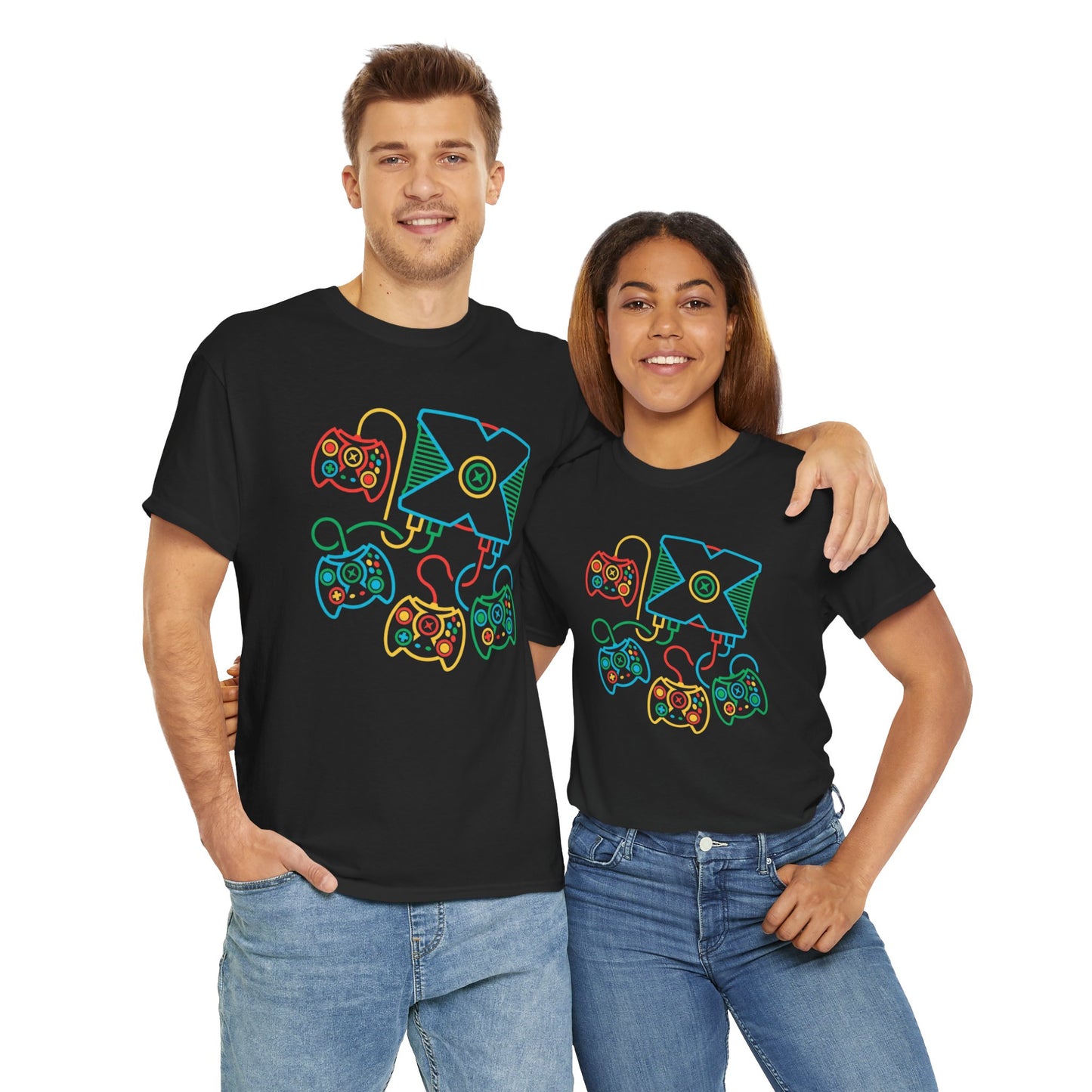 Retro Games Collection Neon Consoles & Controllers  - Unisex Heavy Cotton Tee