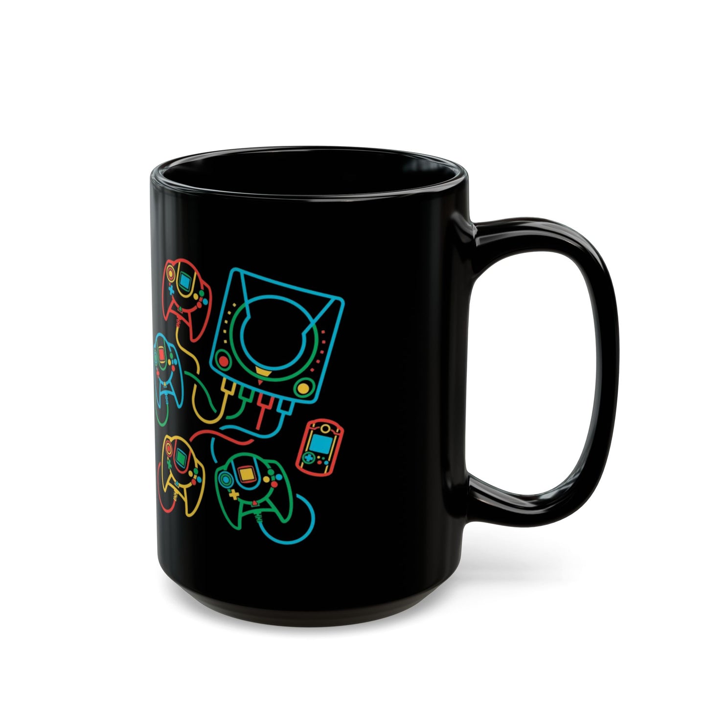 Retro Games Collection Neon Consoles & Controllers - Black Mug (11oz, 15oz)