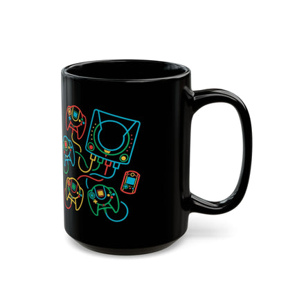 Retro Games Collection Neon Consoles & Controllers - Black Mug (11oz, 15oz)