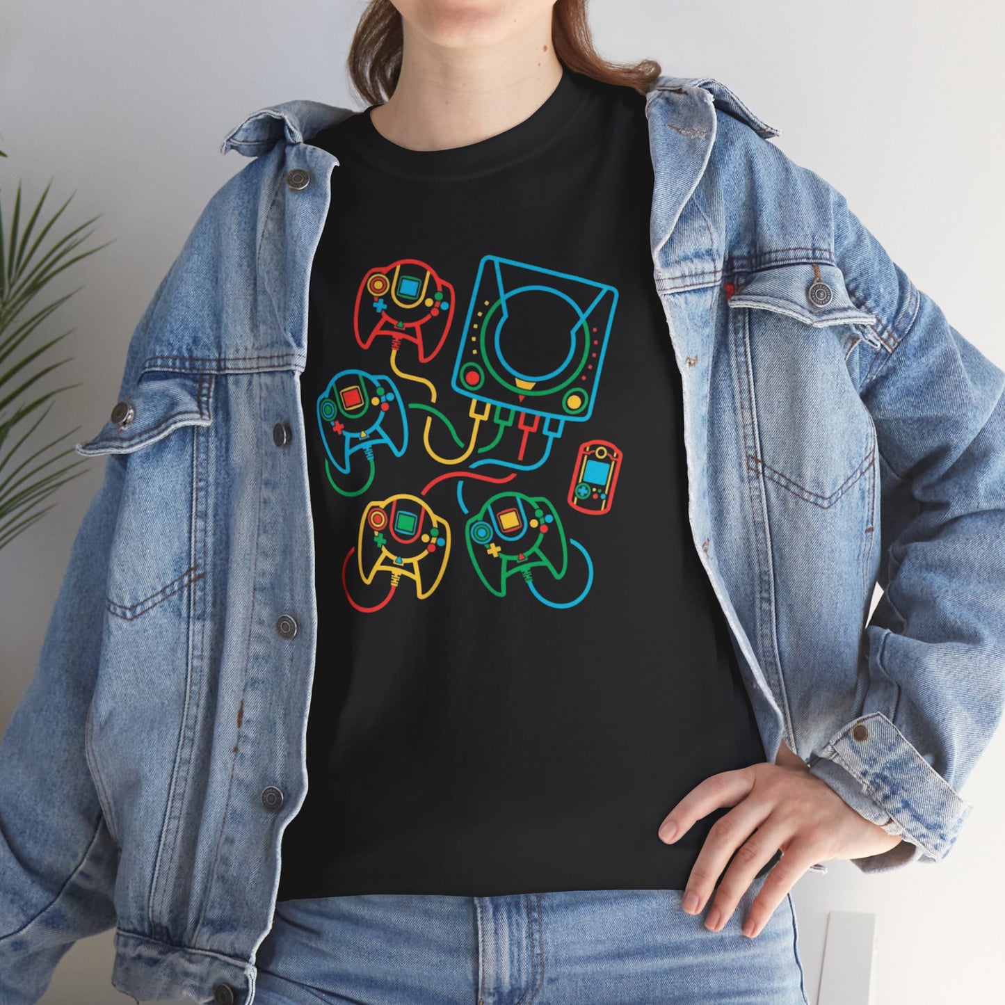 Retro Games Collection Neon Consoles & Controllers  - Unisex Heavy Cotton Tee