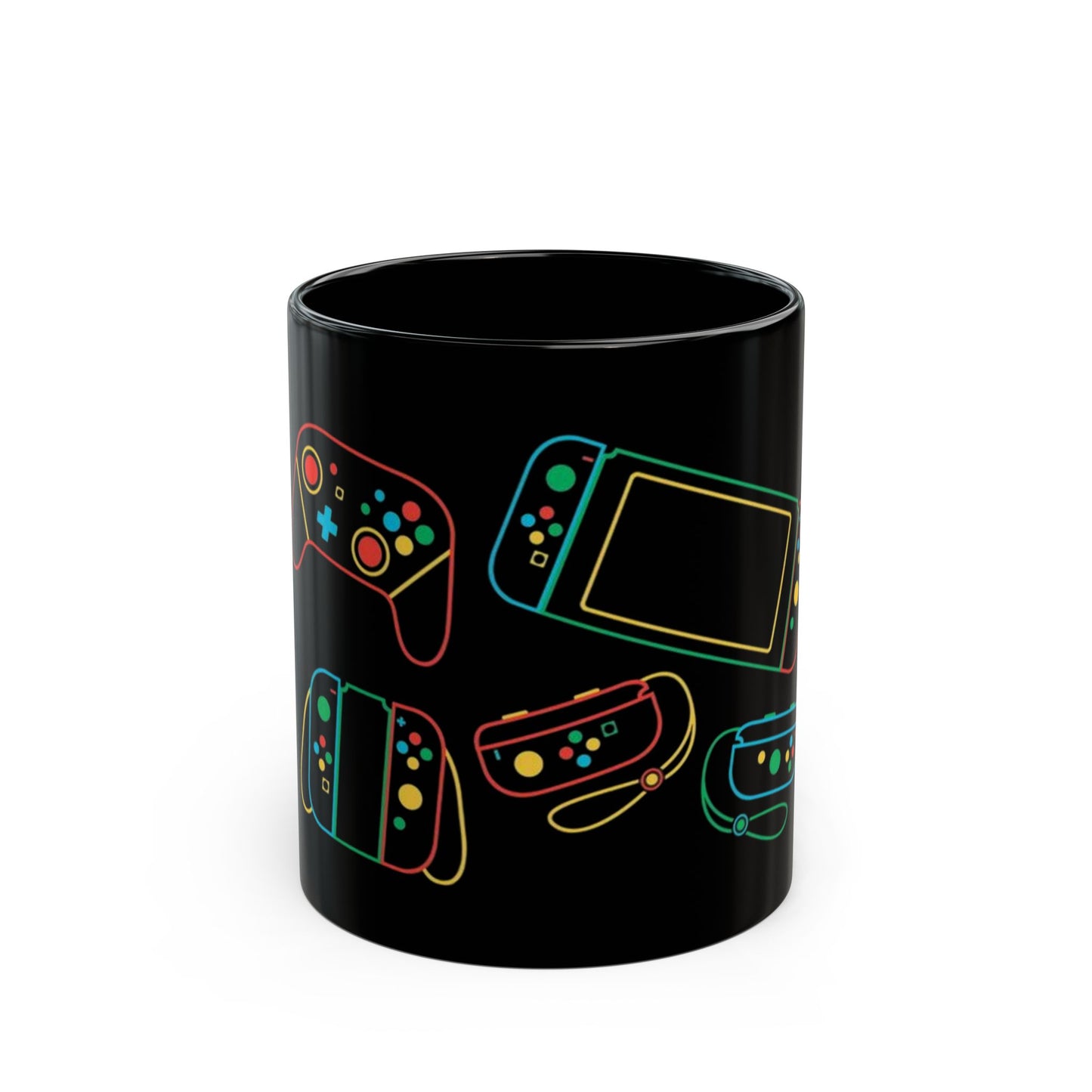 Retro Games Collection Neon Consoles & Controllers - Black Mug (11oz, 15oz)