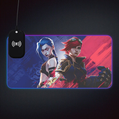 Jinx vs. Vi from Arcane - LED Gaming Mouse Pad with Wireless Charging