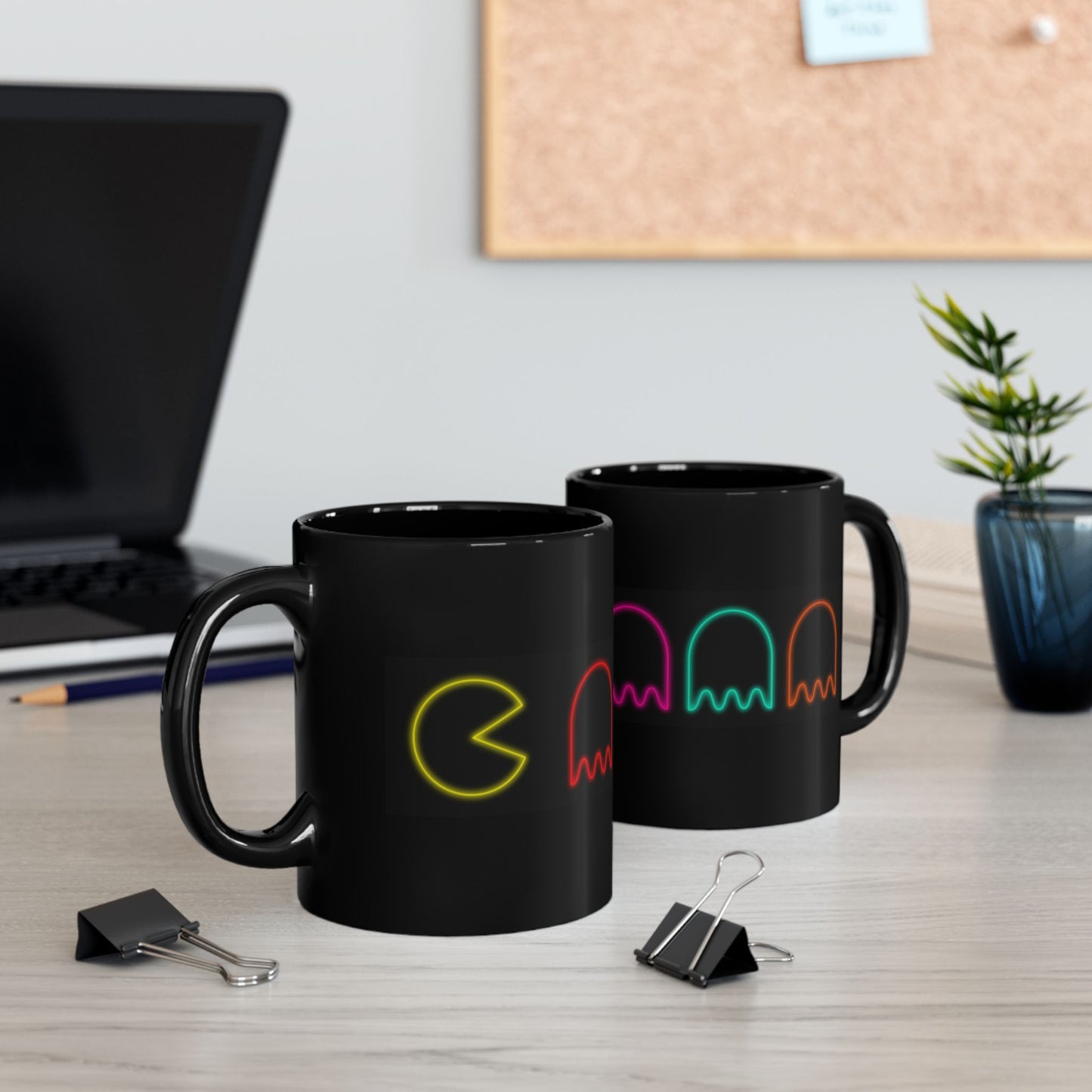 Retro Games Collection Neon PacMan - Black Mug (11oz, 15oz)