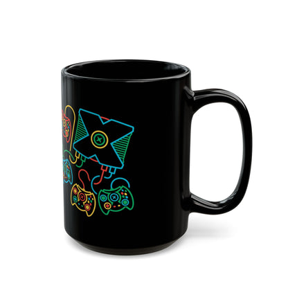 Retro Games Collection Neon Consoles & Controllers - Black Mug (11oz, 15oz)