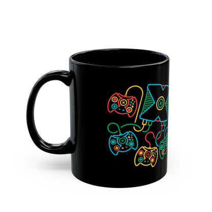 Retro Games Collection Neon Consoles & Controllers - Black Mug (11oz, 15oz)