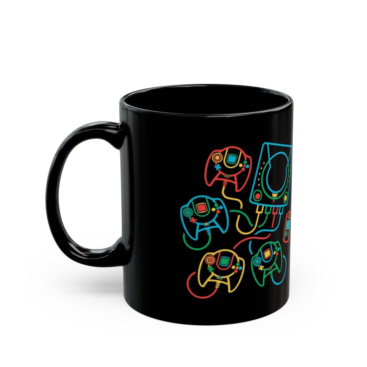 Retro Games Collection Neon Consoles & Controllers - Black Mug (11oz, 15oz)