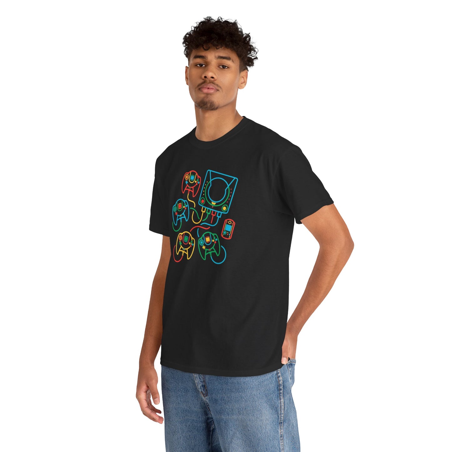 Retro Games Collection Neon Consoles & Controllers  - Unisex Heavy Cotton Tee