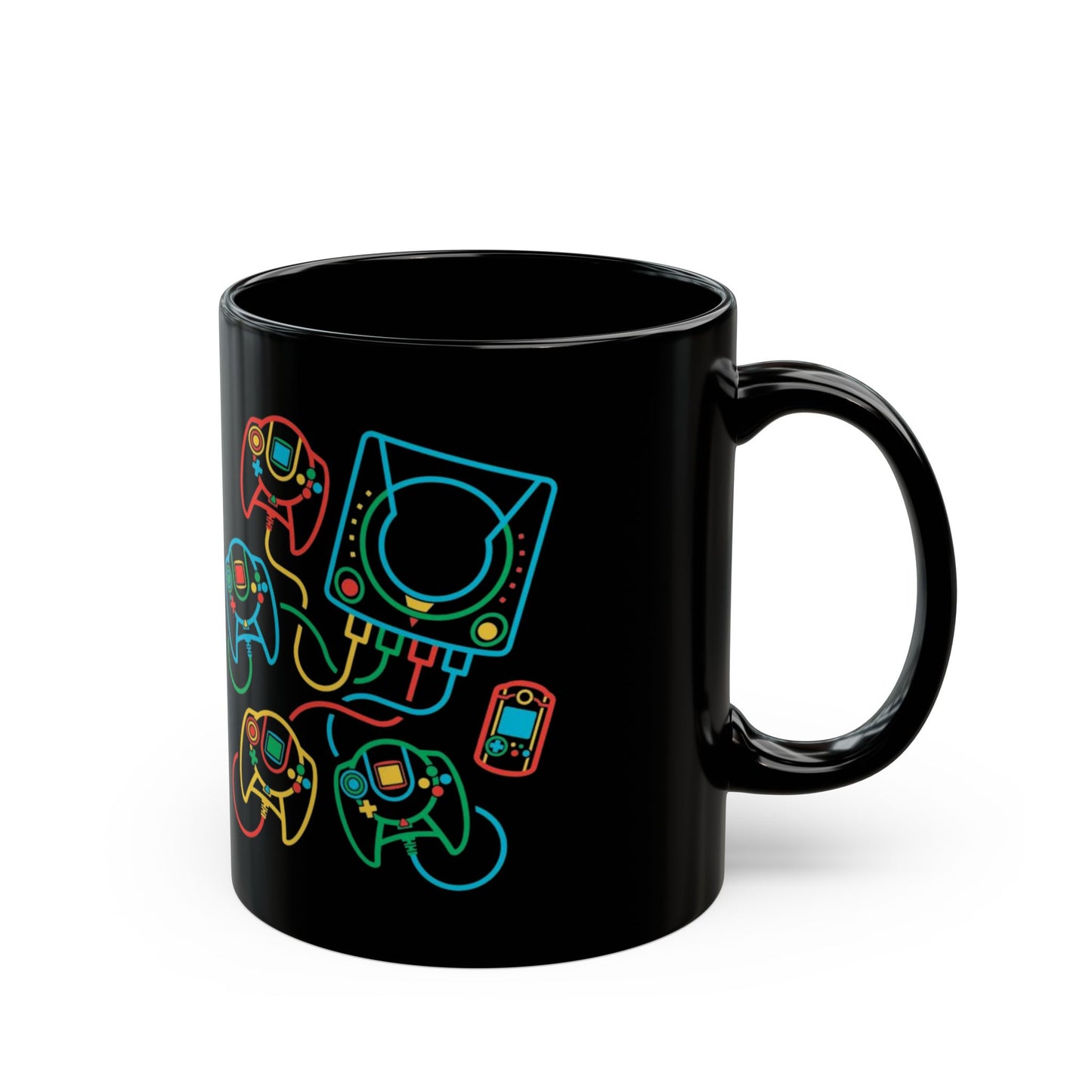 Retro Games Collection Neon Consoles & Controllers - Black Mug (11oz, 15oz)