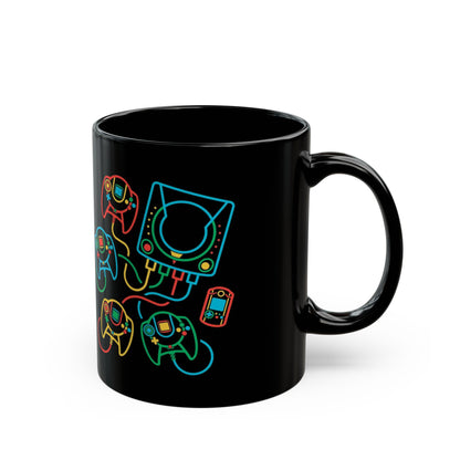 Retro Games Collection Neon Consoles & Controllers - Black Mug (11oz, 15oz)