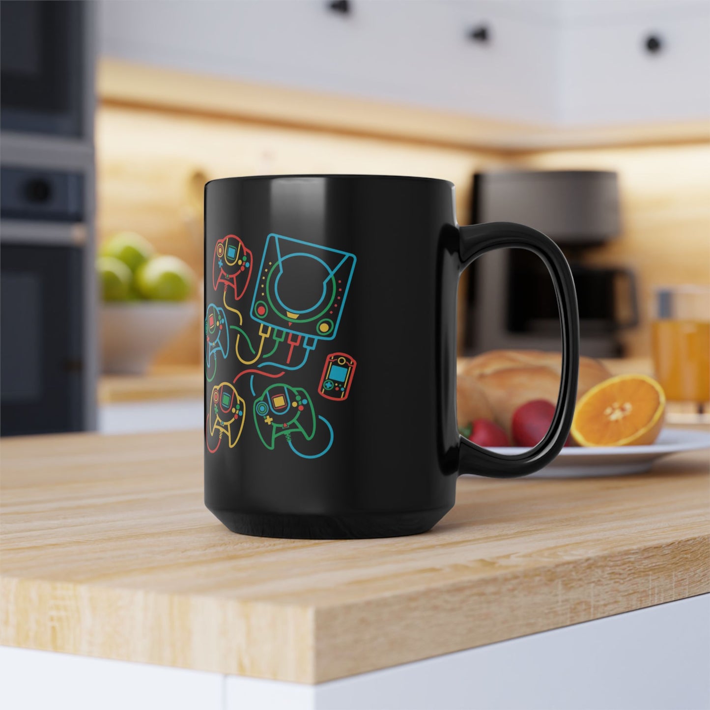 Retro Games Collection Neon Consoles & Controllers - Black Mug (11oz, 15oz)