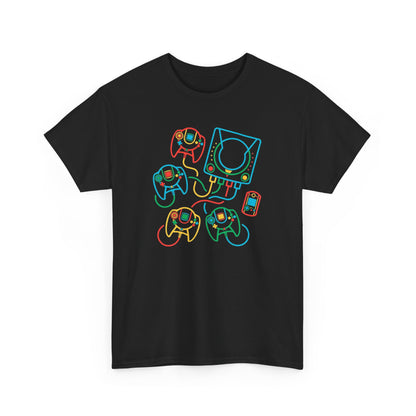 Retro Games Collection Neon Consoles & Controllers  - Unisex Heavy Cotton Tee