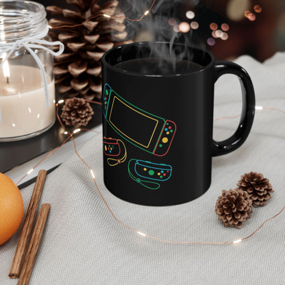 Retro Games Collection Neon Consoles & Controllers - Black Mug (11oz, 15oz)