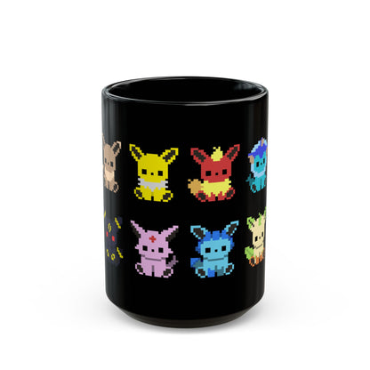 Pixelated Evolution from Pokemon - Black Mug (15oz)