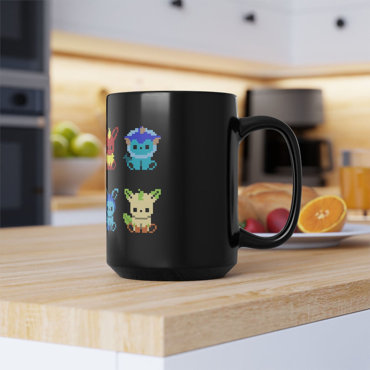 Pixelated Evolution from Pokemon - Black Mug (15oz)