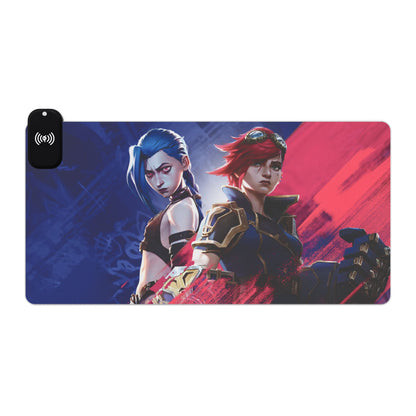 Jinx vs. Vi from Arcane - LED Gaming Mouse Pad with Wireless Charging