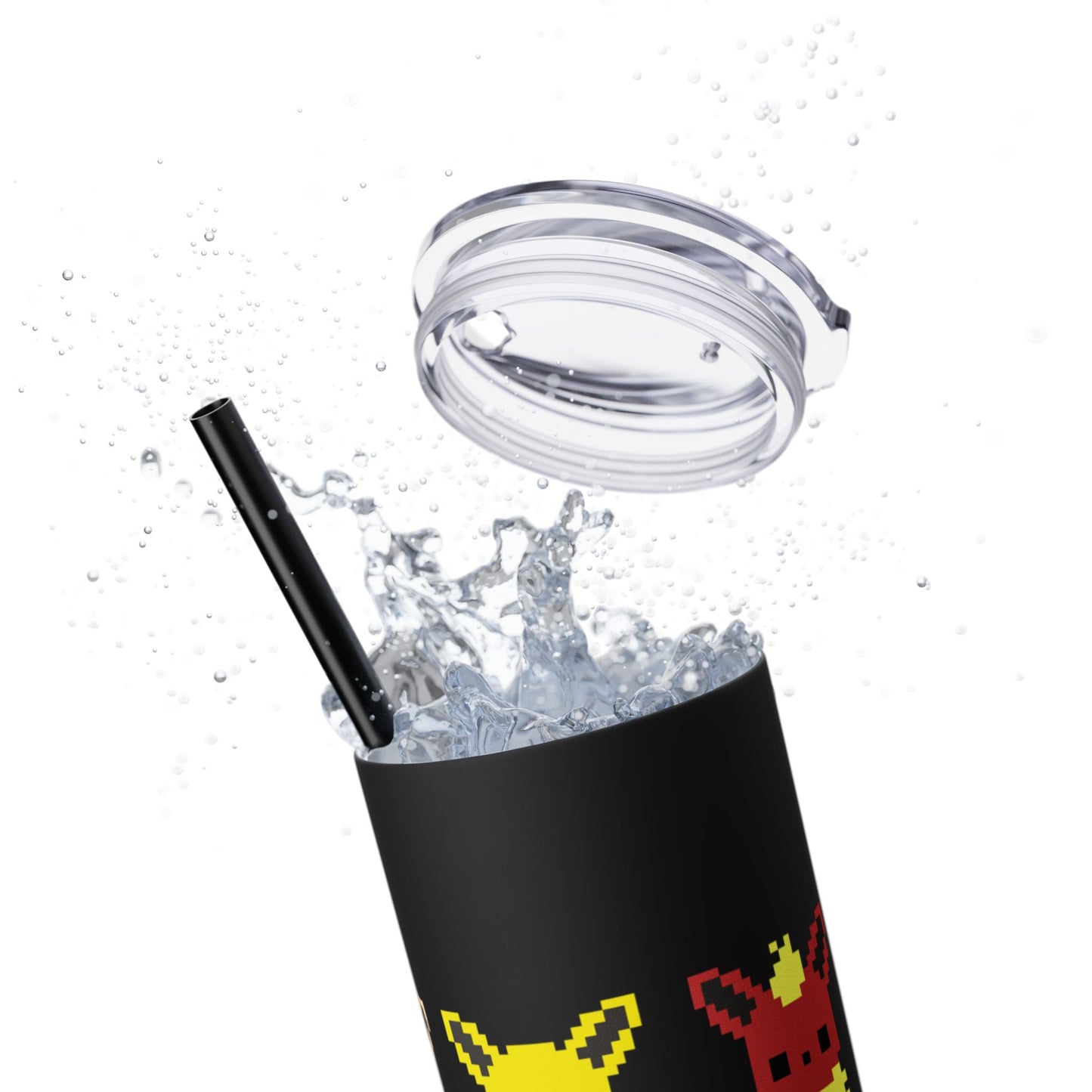 Pixelated Pokemon Evolution - Skinny Tumbler with Straw, 20oz