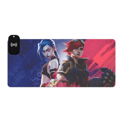 Jinx vs. Vi from Arcane - LED Gaming Mouse Pad with Wireless Charging