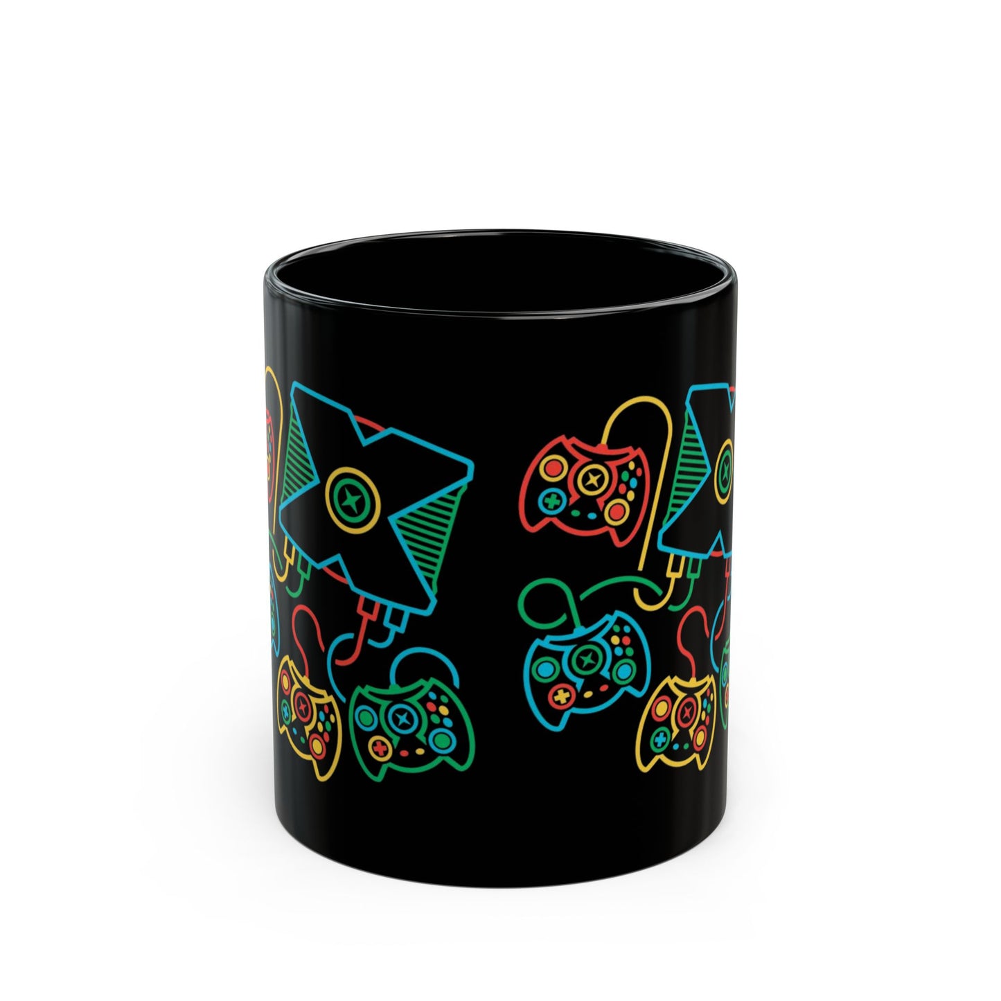 Retro Games Collection Neon Consoles & Controllers - Black Mug (11oz, 15oz)