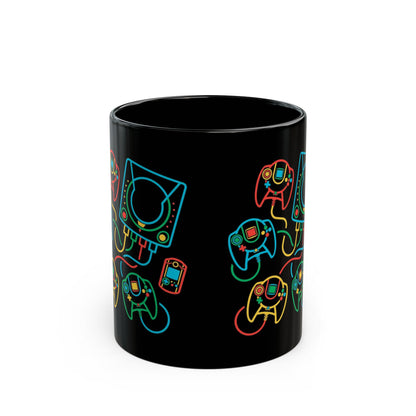 Retro Games Collection Neon Consoles & Controllers - Black Mug (11oz, 15oz)