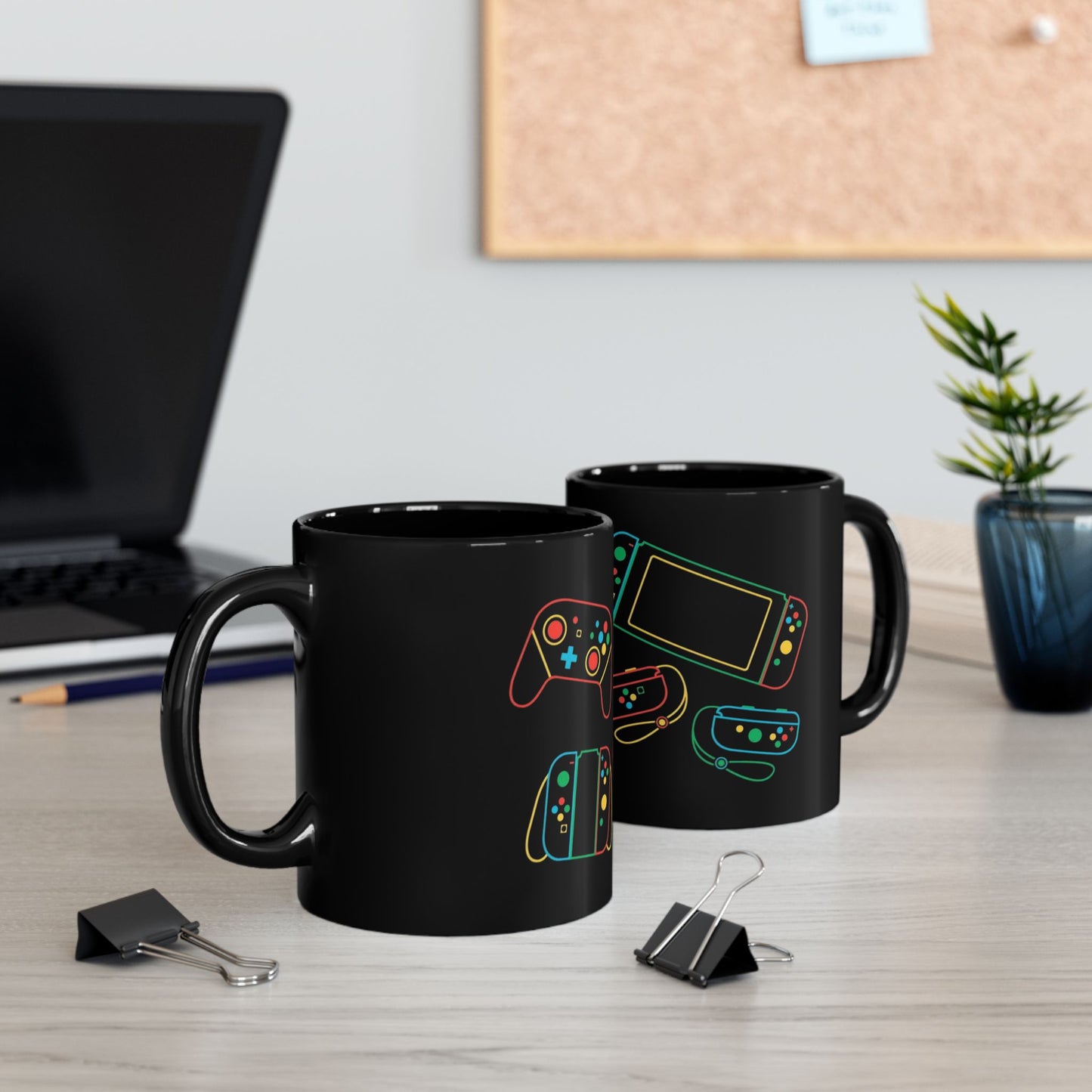 Retro Games Collection Neon Consoles & Controllers - Black Mug (11oz, 15oz)