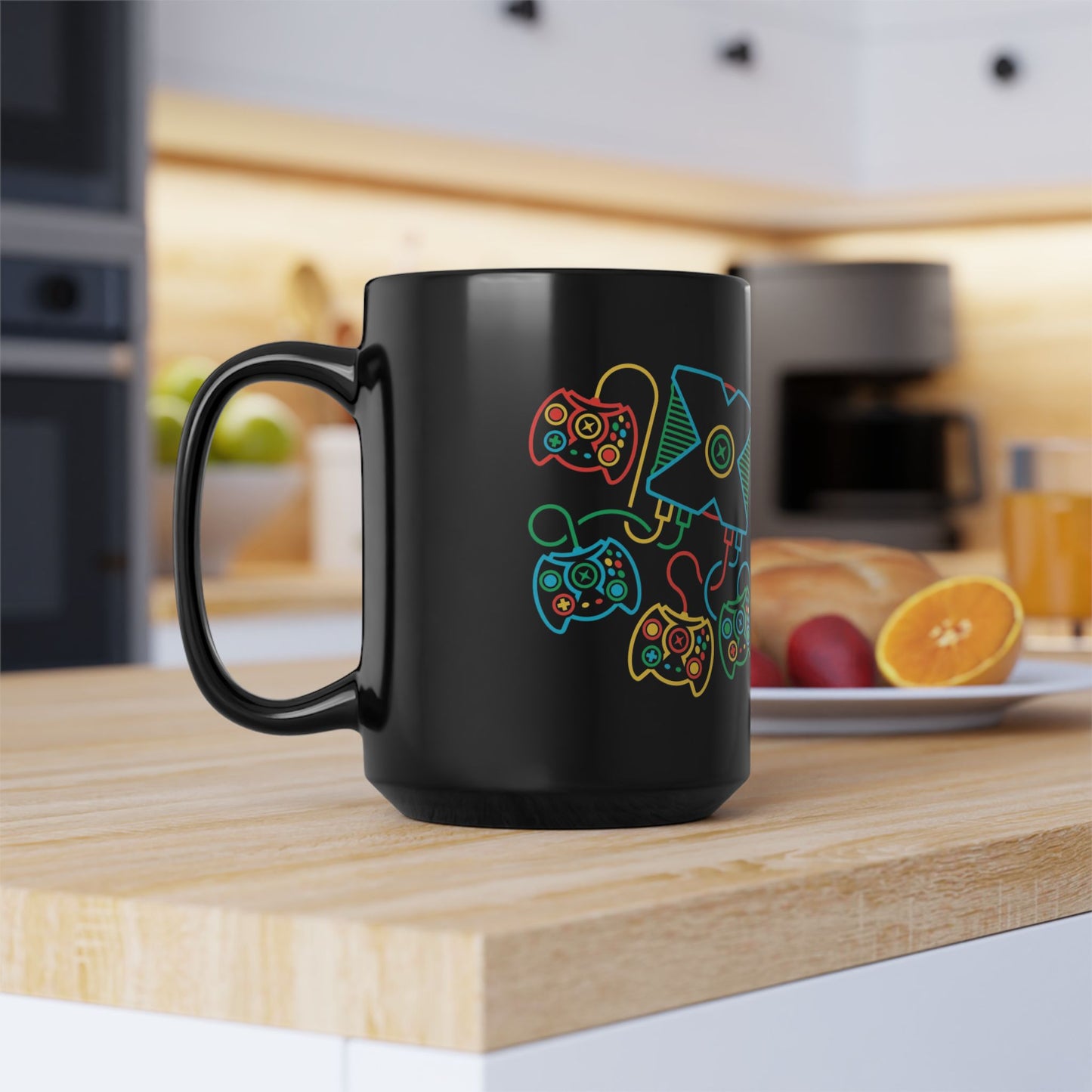 Retro Games Collection Neon Consoles & Controllers - Black Mug (11oz, 15oz)