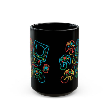 Retro Games Collection Neon Consoles & Controllers - Black Mug (11oz, 15oz)